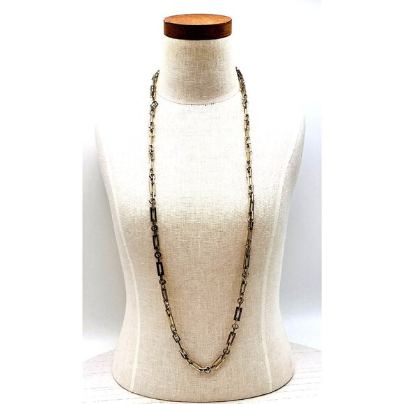 Gold-Tone Rectangular and Angular Link Long Chain Necklace - Picture 4 of 4